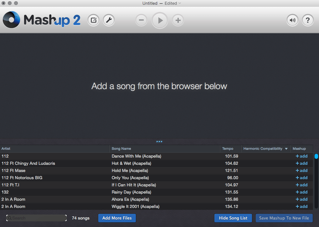 Select MP3 files to mashup